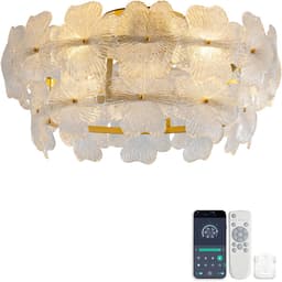 Plafondventilator 19 inch met glazen kristallen kap - Energiezuinige stille gelijkstroommotor - 6 snelheidsstanden - Voor- en achteruit functie - ABS-bladen - App en afstandsbediening — thumbnail 1