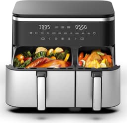 Heteluchtfriteuse Dubbel - Dubbele mand - Gelijk Koken - Sync Functie - 11 Liter - Zwart — thumbnail 1