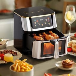 Heteluchtfriteuse – Airfryer - Airfryer Oven - 8L - 1400W - Airfryer Zonder Olie - LED Touchscreen - Kijkvenster - RVS - Hoge Temperatuur - Zwart — thumbnail 2