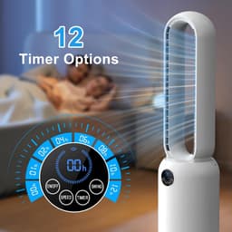 Torenventilator stil en bladloos - afstandsbediening - oscillerend - 24 snelheden - timer 12 uur - wit — thumbnail 2