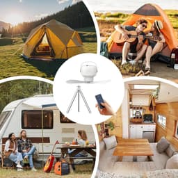 Camping Plafondventilator - Ventilatorlamp met licht - Buiten verkoeling - Dubbele functie ophangen/tafel - 26 x 9 cm - Enkel kenmerk — thumbnail 3