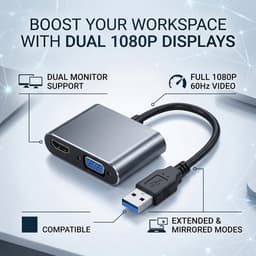 USB naar Dual HD VGA Adapter - USB Adapter 2 Schermen - Werk Efficiënter - Ondersteunt 2 Beeldschermen — thumbnail 2