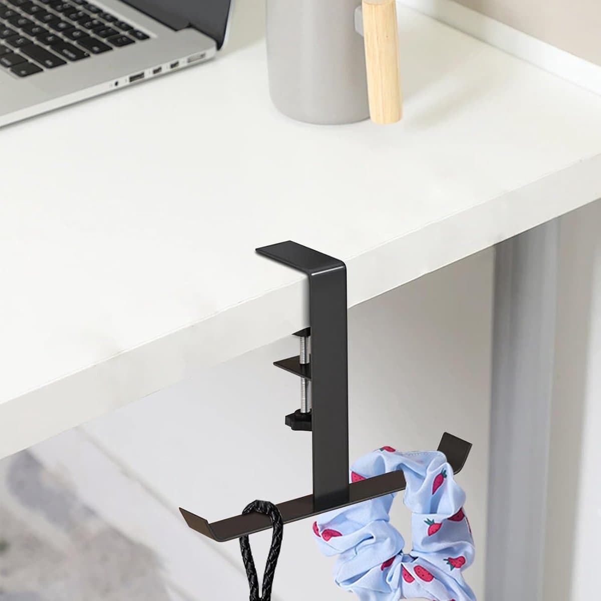 Bureau-handtashanger - houder voor portemonnee, rugzak en meer, klem aan bureau/tafel/kast, ruimtebesparend en rommelverminderend - zwart — afbeelding 1