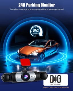 Dash Cam 4 kanalen, 360° 1080P dashcam auto voor achter binnen, 3,16 inch display, 64G SD-kaart, loopopname nachtzicht groothoek 150°, bewegingsdetectie — thumbnail 4