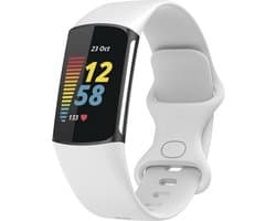 Siliconen Smartwatch bandje - Geschikt voor Fitbit Charge 5 / Fitbit Charge 6 siliconen bandje - wit - Strap-it Horlogeband / Polsband / Armband - Maat: Maat S