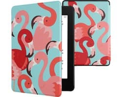 kwmobile e-reader hoesje geschikt voor Amazon Kindle Paperwhite 11. Generation 2021 hoes - E reader flip case met magnetische sluiting - Ereader cover - Flamingo's design in roze / poederroze / rood