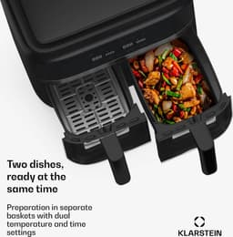Klarstein heteluchtfriteuse, airfryer met 2 kamers, 2850 W compacte heteluchtfriteuse, 7,6 L luchtfriteuse met touch bediening, timer, voorverwarmen, 6 modi, grote heteluchtfriteuse, air fryer XL — thumbnail 4