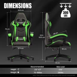 Bigzzia Gamingstoel - Ergonomische bureaustoel van PU-leer - In hoogte verstelbaar - Met lendenkussen en hoofdsteun - Comfortabele gamestoel voor volwassenen - Meisjes en jongens — thumbnail 3