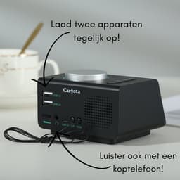 Caryota Wekkerradio - Digitale Radiowekker - Dimmer - Dubbel Alarm - Duo Oplader - FM - LED-display - Temperatuur- en Luchtvochtigsheidmeter - Zwart — thumbnail 3