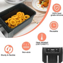 Allecto Premium - Siliconen Air Fryer Liners voor grote Air Fryer Accessoires - Herbruikbaar - Geschikt voor Ninja, Tower, Instant Vortex, Salter, EMtronics - 2 stuks - Zwart - 9L/9.5L Dual Air Fryer. — thumbnail 6