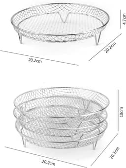 Luchtfriteuse rek - Rond roestvrij stalen dehydrator accessoires - 3 lagen stapelbaar - met silicone voeten en tong - geschikt voor 4.8L-6.6L toren. — thumbnail 9