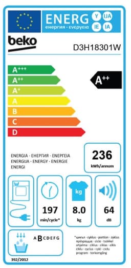 BEKO D3H18301W 8KG WARMTEPOMPDROGER — thumbnail 8