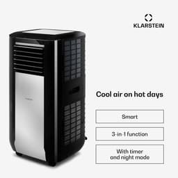 Klarstein airconditioner, 5-in-1 mobiele airconditioner, luchtontvochtiger, ventilator, nachtmodus, antibacteriële luchtreiniger, zeer stille & mobiele airconditioner met luchtafvoerslang, 15000 BTU, pikzwart,4 kW voor 72 m² - Afstandsbediening — thumbnail 3
