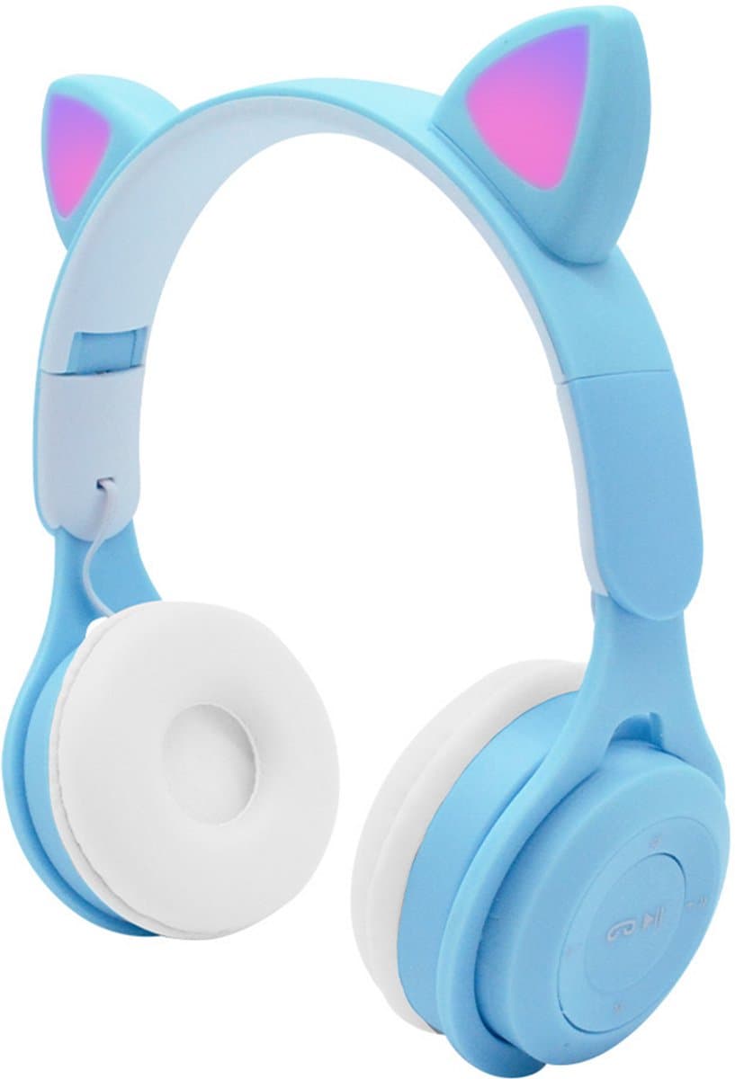 KINSI LED Kattenoren Koptelefoon - Draadloze Bluetooth Headset met Verlichte Oren - Voor Meisjes & Gaming,blauw — afbeelding 1