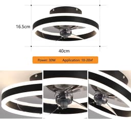 RFWR® Kleine Led Plafondventilator met Licht - 40 cm, 6 Snelheden, Dimbaar en Omkeerbaar, 3 Kleurtemperaturen, Zwart — thumbnail 4