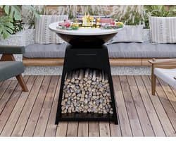 Vente-unique Barbecue/plancha/vuurkorf van staal - L81 x B81 x D96 cm - Zwart - CORVERA