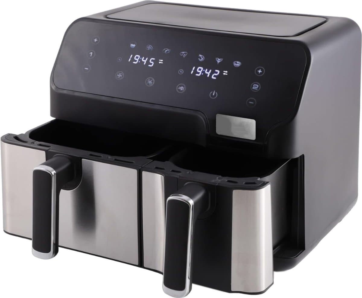 MKSS® Dubbele Airfryer XXXL - Duo Heteluchtfriteuse - Geschikt voor Accessoires - Zwart met Zilver — afbeelding 1