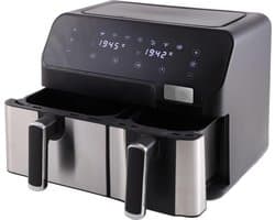MKSS® Dubbele Airfryer XXXL - Duo Heteluchtfriteuse - Geschikt voor Accessoires - Zwart met Zilver
