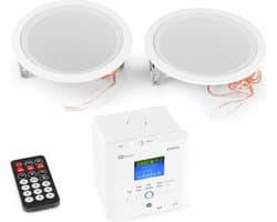 Stereo versterker - Power Dynamics BTW30SET inbouw versterker met Bluetooth, 2x plafond speaker en afstandsbediening - 30W