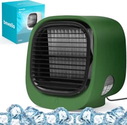 Mini Air Cooler - USB Ventilator Met Waterreservoir - Luchtkoeler Met Verneveling - 3 Standen - LED Verlichting - Draagbare Aircooler Voor Bureau, Slaapkamer, Auto En Kantoor - Groen — thumbnail 1