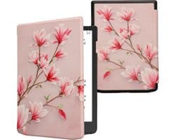 kwmobile e-reader hoesje geschikt voor Pocketbook InkPad 4 / Color 3 / Color 2 / Vivlio InkPad 4 / InkPad Color 3 hoes - E reader flip case met magnetische sluiting - Ereader cover - Magnolia design in poederroze / wit / oudroze