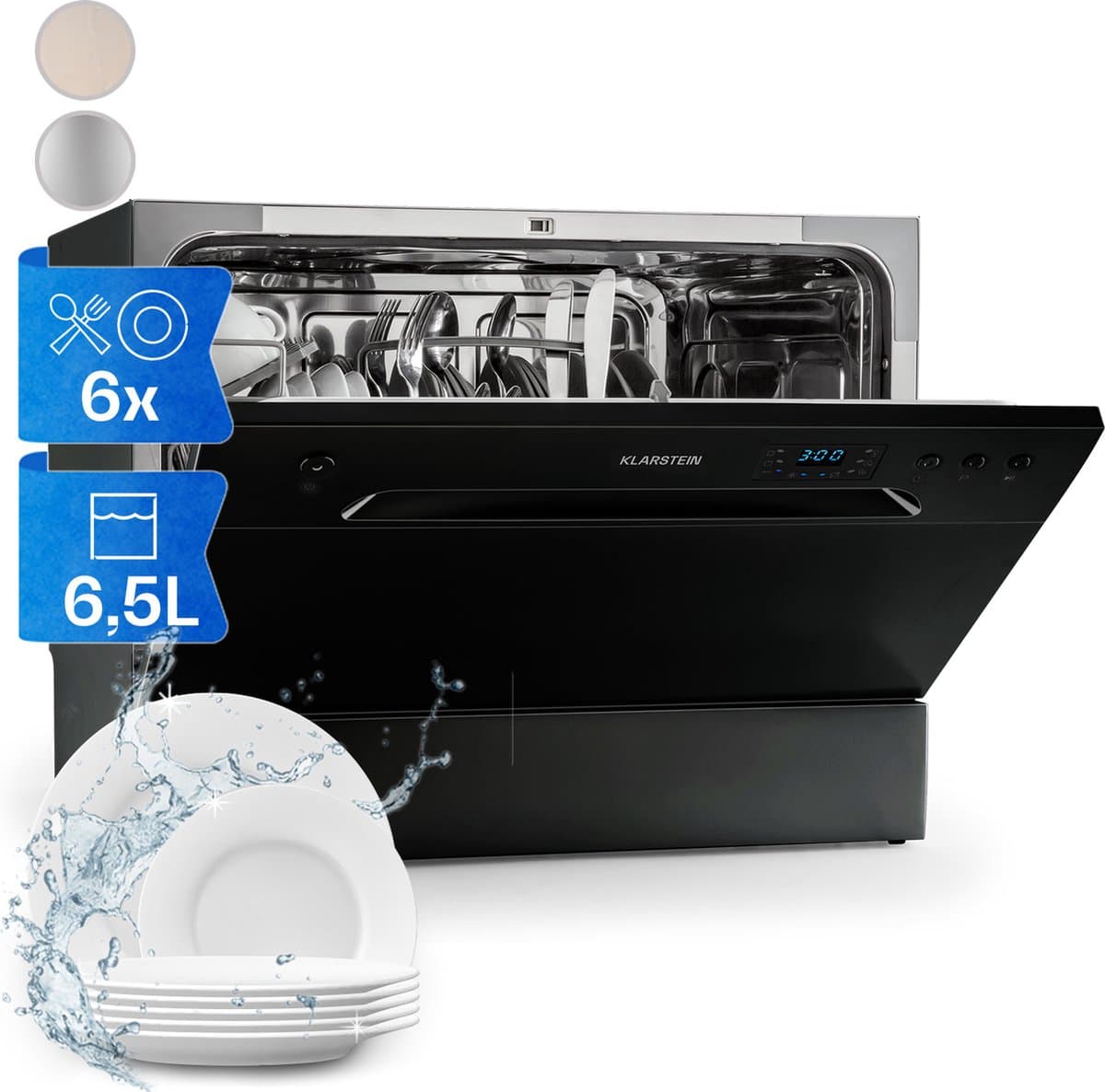 Klarstein Vaatwasser Mini voor 6 Couvert, Stille Kleine UV-vaatwasser met 6 Programma’s, Kleine Tafelvaatwasser voor Thuis, Kantoor en Camping, Mini Vaatwasser met Wateraansluiting - Vaatwasmachine - 6 Maatgedekken 45 cm 1380W - AquaStop Inbouw — afbeelding 1