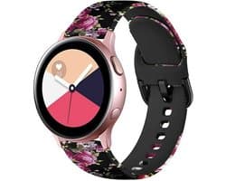 Strap-it Smartwatch bandje 20mm - siliconen bandje Pink Flower print geschikt voor Samsung Watch 3 41mm / Watch 42mm / Watch Active (2) 40 & 44mm / Galaxy Watch 4 (Classic) / Watch FE / Watch 5 (Pro) / Watch 6 (Classic) / Watch 7 (40 & 44mm)