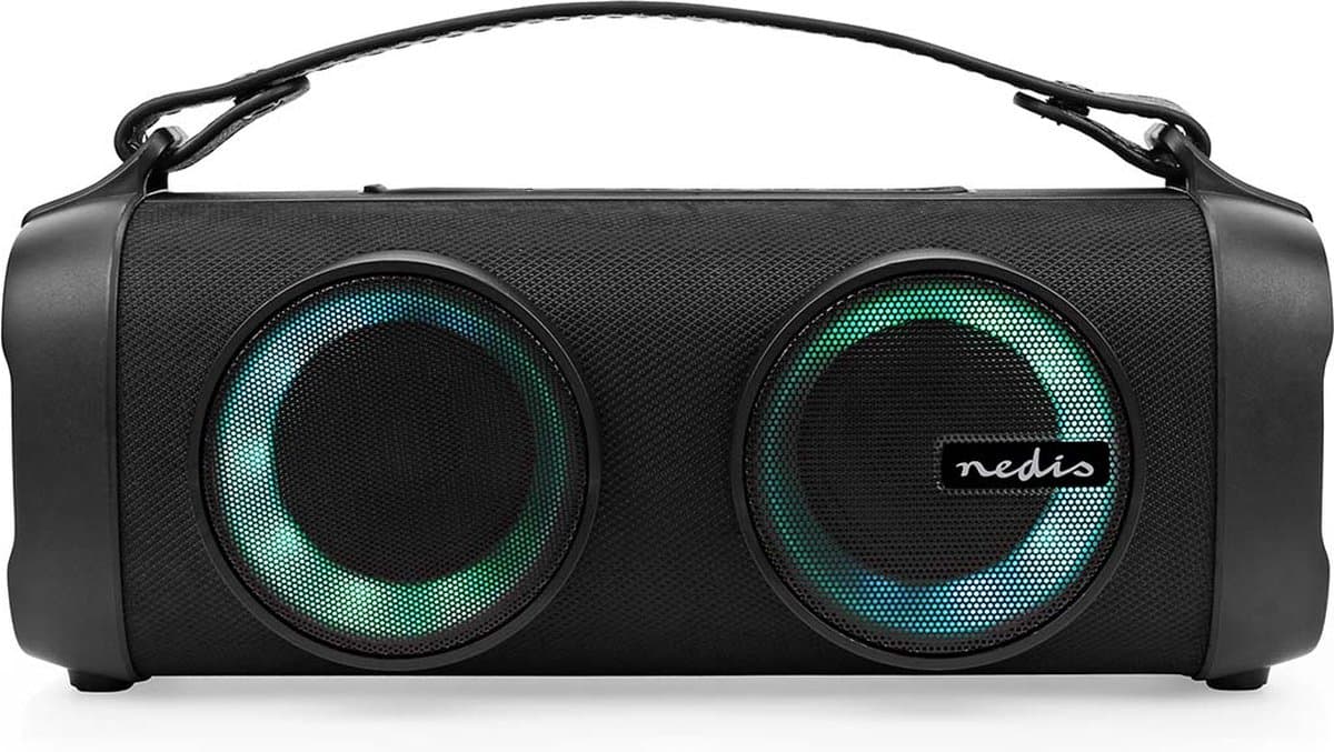 Nedis Bluetooth Party Boombox - 5 uur - 2.0 - 24 W - Media afspeelmogelijkheden: AUX / USB - X4 - Koppelbaar - Handgreep - Feestverlichting - Zwart — afbeelding 1