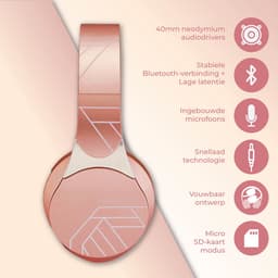 PowerLocus EDGE - Draadloze Koptelefoon - Koptelefoon Draadloos - Bluetooth Headphone - Over-Ear - FM Radio - Micro SD - Microfoon - inkl. Case - Rose Gold — thumbnail 2