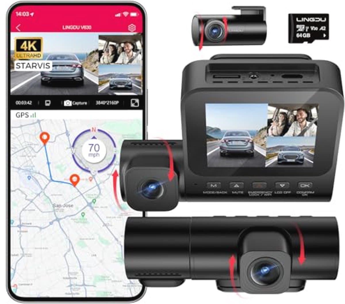 Dashcam 4K + 1080p met GPS en nachtzicht — afbeelding 1