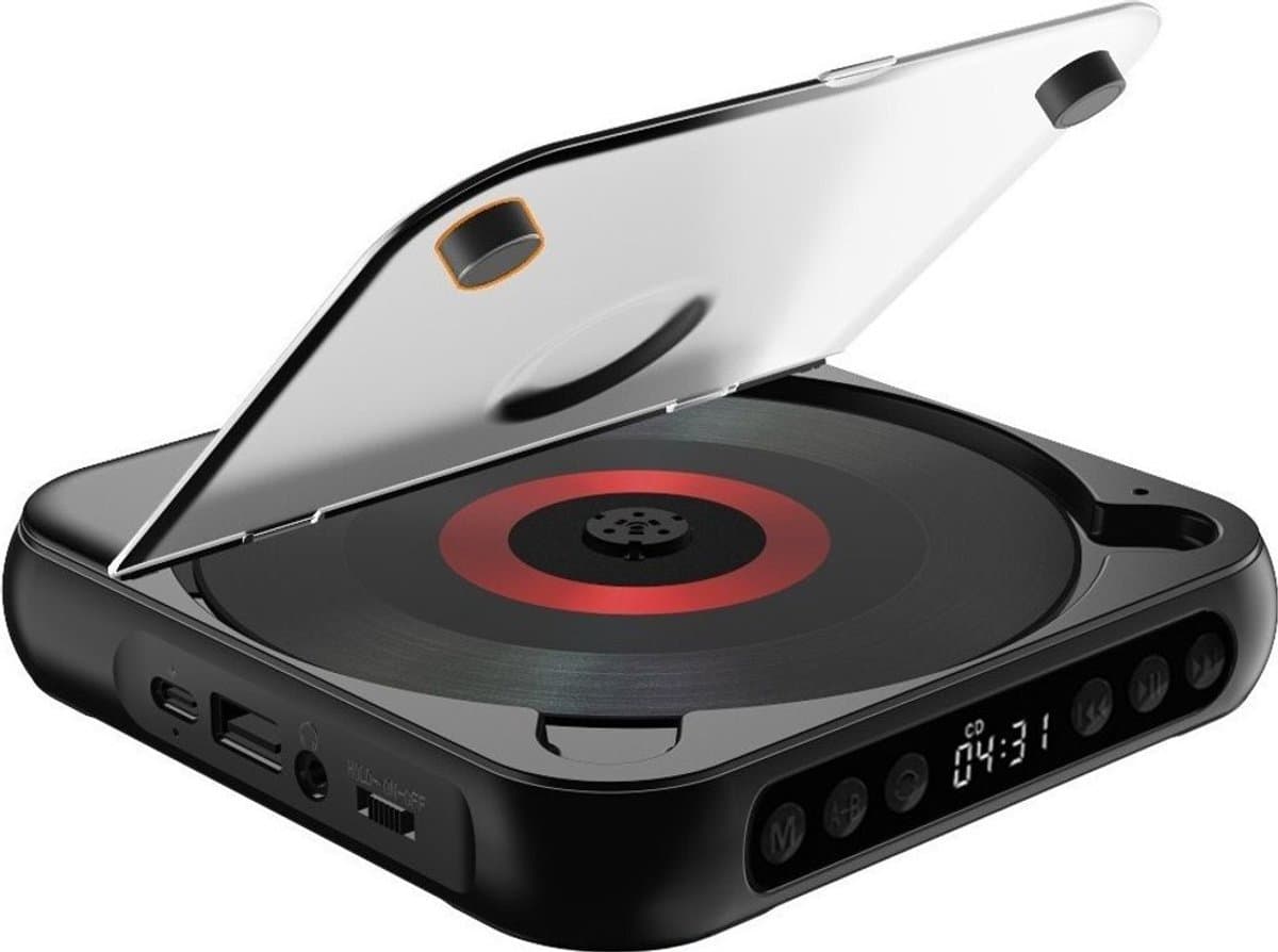 Draagbare Bluetooth-cd-speler met USB-C-snelladen – Ultradun en compact – Ondersteunt MP3/WMA-formaten – Geschikt voor zowel reizen als thuisgebruik – Zwart — afbeelding 1