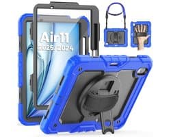 Schokbestendige Hoes voor iPad Air 11-inch met Schermbeschermer, Pennenhouder en 360° Draaibare Standaard - Blauw