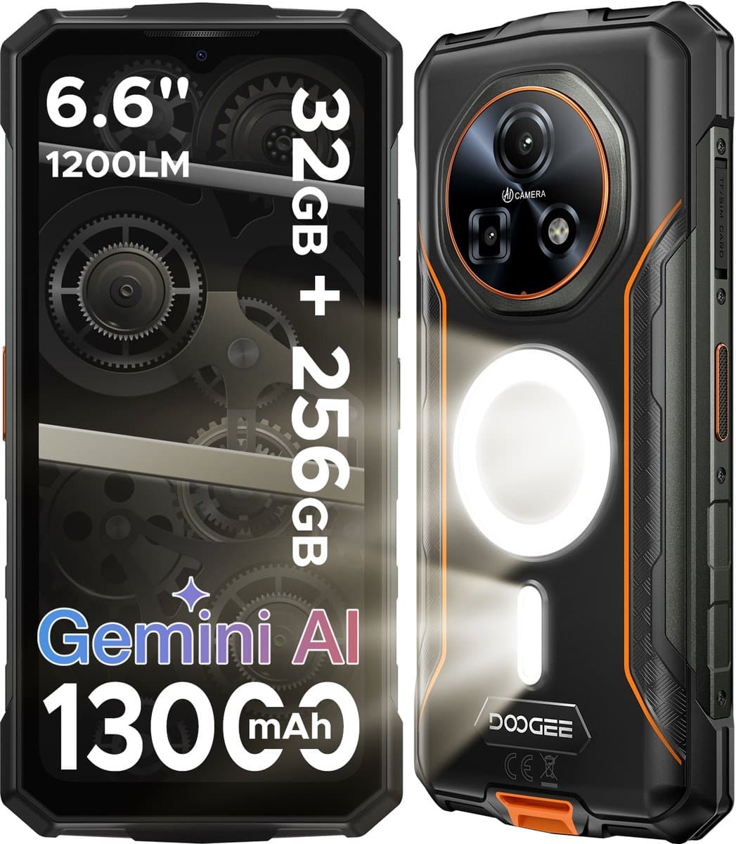 DOOGEE Fire 5 Ultra-AI Robuuste Smartphone-32GB RAM - 256GB ROM-6,6 inch 90 Hz-Robuuste Telefoon - IP68 Waterdicht -1200-lumen kampeerlamp-13000 mAh- Gemini AI-gezichtsherkenning- Android 15 - NFC - GPS-Oranje — afbeelding 1