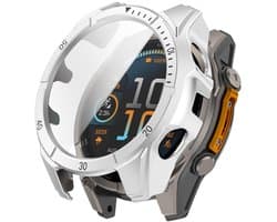 Screenprotector case - geschikt voor Garmin Tactix 8 AMOLED 47mm - full cover hoesje - gehard glas - 47 mm - volledige bescherming - zilver zwart