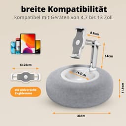 Tabletstandaard - Compatibel met 4,7-13 Inch Kindle/Telefoon/Tablet - Verstelbare Telefoonstandaard - voor Het Bekijken Van Video's Op Bed Of Bank, Zacht en Comfortabel - Grijs — thumbnail 5