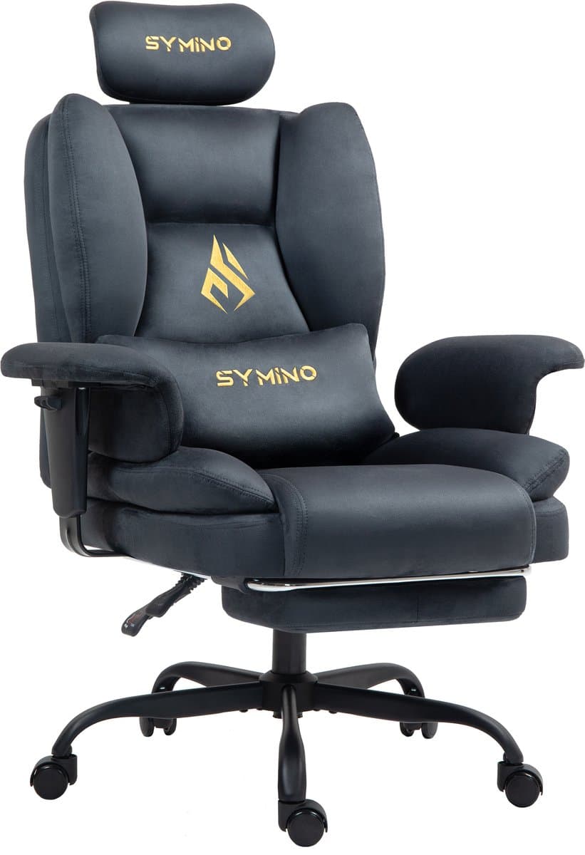 Symino sofa Gamingstoel - Directiestoel - Ergonomische bureaustoel met imitatiebont - Met voetensteun - In hoogte verstelbaar - Computerstoel - Draagvermogen 130 kg - grijs — afbeelding 1