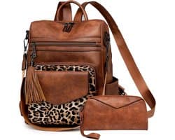 Dames rugzak - Luipaard rugzak - Rugzak van PU-materiaal - retro en veelzijdig - stijlvolle kleurstelling - 32*14*33 cm - biedt ruimte aan een 14-inch laptop - geschikt voor dagelijks gebruik, reizen, werk, winkelen, enz