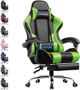 GTPLAYER Gamingstoel Ergonomische met Volledige Ondersteuning voor Hoofd, Lenden en Voeten, PU-Groen — thumbnail 1