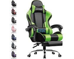 GTPLAYER Gamingstoel Ergonomische met Volledige Ondersteuning voor Hoofd, Lenden en Voeten, PU-Groen