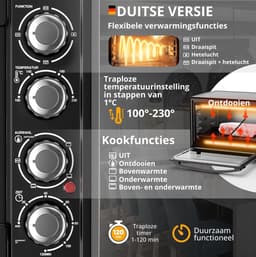 Stillstern mini heteluchtoven 35 l (DE-versie) pizza Ø28, CYCLONE PRO+ antiaanbaklaag, ontdooien, 2 uur timer, camping mini-heteluchtoven pizzaoven mini oven klein kipgrill met draaispies — thumbnail 2
