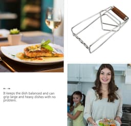 Gripper Bowl - Roestvrijstalen komklemmen - Plate Holder - Houten handvat - Opvouwbaar - Roestvrij staal - Hittebestendig - Geschikt voor het verwijderen van voedsel uit ovens, airfryers, magnetrons en stoompannen - Zilver — thumbnail 10