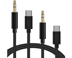 2-Pack USB-C naar 3.5mm Audiokabel (100 cm) - Hoofdtelefoon Aux Snoer voor Diverse Koptelefoons