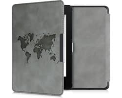 kwmobile e-reader hoesje geschikt voor Amazon Kindle Paperwhite (10. Gen - 2018) hoes - Ereader flip case met standaard - Kunstleren e reader cover - Wereldkaart design in grijs
