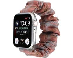 By Qubix - Geschikt voor Apple Watch bandje - Elastisch scrunchie nylon bandje - Lichtrood / blauw - Geschikt voor Apple Watch 44mm / 45mm / 46mm / 49mm (Ultra 1,2 en 3) - Smartwatch bandje - nylon - bandje iWatch