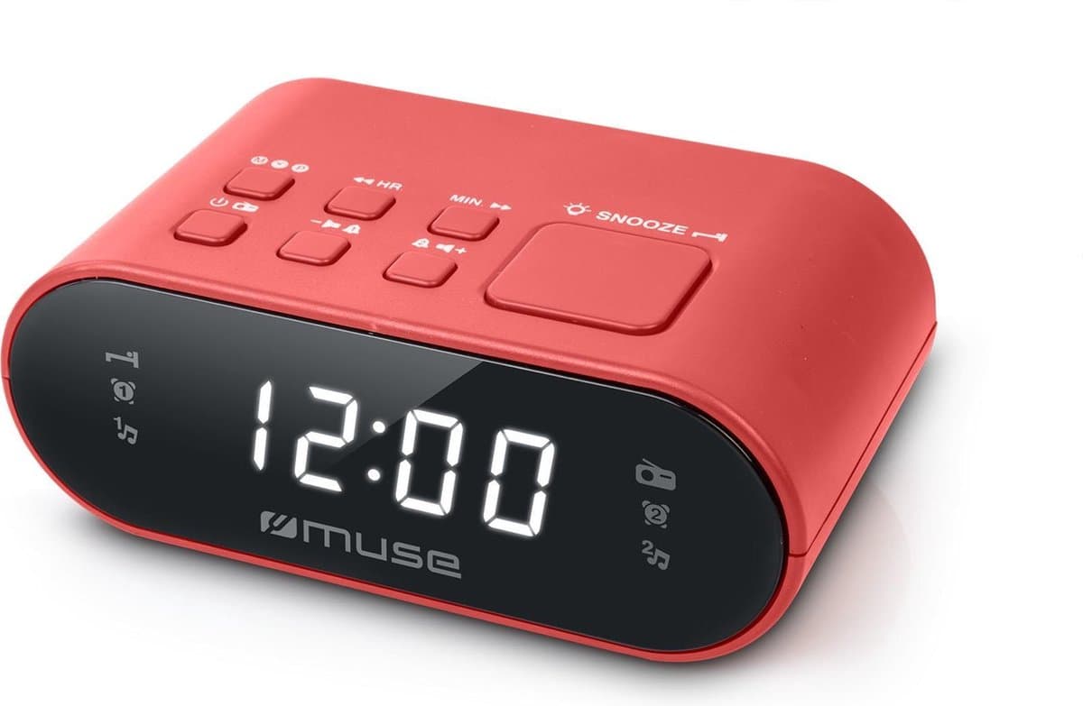 Muse M-10RED - Compacte wekkerradio - voorkeuzezenders - dimbaar display - sleep / snooze - back-up batterij — afbeelding 1