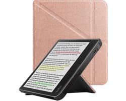Hoes Geschikt voor Kobo Libra Colour Hoesje Bookcase Cover Book Case Hoes Sleepcover Trifold - Rosé Goud