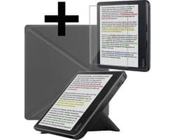 Hoes Geschikt voor Kobo Libra Colour - E-reader Bescherm Hoesje Case Sleep Cover Trifold Met Screenprotector - Hoes Geschikt voor Kobo Libra Colour Hoesje - Grijs