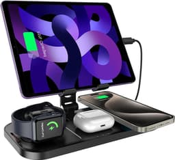 Inductief laadstation voor meerdere apparaten - iPad en iPhone oplaadstation - draadloze oplader voor Apple Watch - opvouwbare 4-in-1 oplaadstation Oplaadstation — thumbnail 1