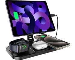 Inductief laadstation voor meerdere apparaten - iPad en iPhone oplaadstation - draadloze oplader voor Apple Watch - opvouwbare 4-in-1 oplaadstation Oplaadstation