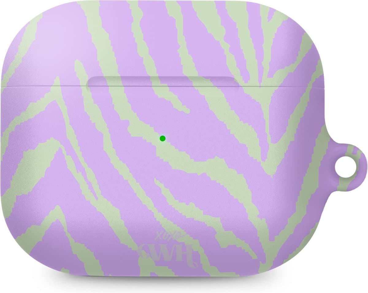 xoxo Wildhearts hoesje geschikt voor AirPods Pro - Main Character - Matte - Ook als telefoonhoesje verkrijgbaar - schokbestendige case - koptelefoon hoesje - Mat - Beschermhoes met zebraprint - dierenprint hoesje - Paars - Groen — afbeelding 1